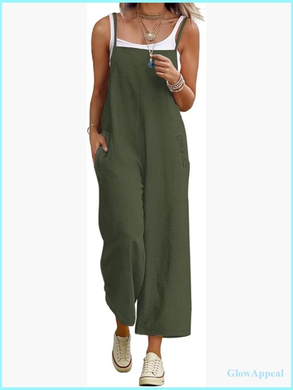 Wide Leg Cropped Jumpsuit Overalls with Pockets Cotton